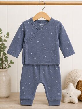 Carters Baby’s Boys 2 Piece Outfit Blue Gray Stars 3 Months
